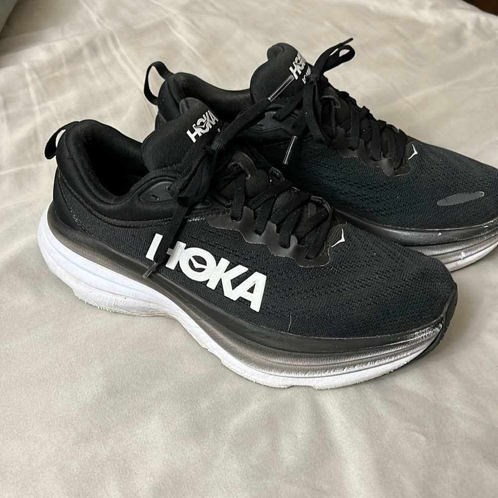 Hoka Bondi 8 women’s size 8 1/2B black with white souls